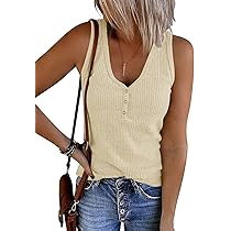 MEROKEETY Women's V Neck Tank Tops Summer Sleeveless Ribbed